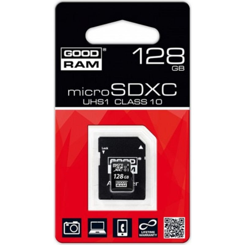 Atmiņas karte GOODRAM microSDHC 128GB class 10 UHS I + adapteris