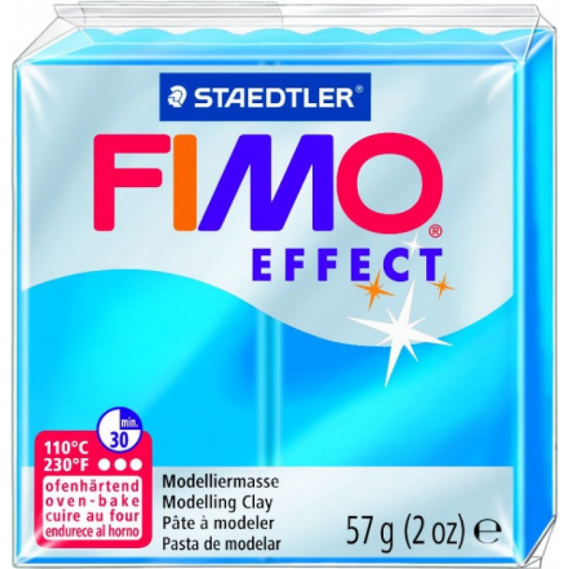 Cietējoša modelēšanas masa FIMO EFFECT, 57 g, caurspīdīgi zilā krāsa (translucen blue)