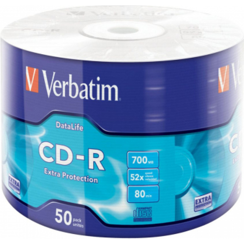 Kompaktdisks Verbatim CD-R 700 MB 52x, vārpstas korpuss 50 gab.