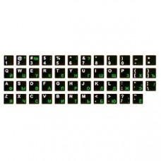 Наклейки на клавиатуру АНГЛ/РУ белые/зелёные на черном фоне
