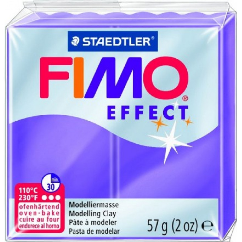 Cietējoša modelēšanas masa FIMO EFFECT, 57 g, caurspīdīgi violetā krāsa (translucen violet)