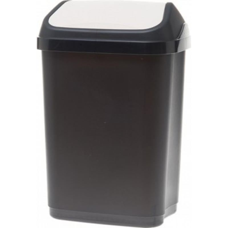 Atkritumu tvertne ar šūpoļveida vāku, 10 L, melna-baltā krāsā
