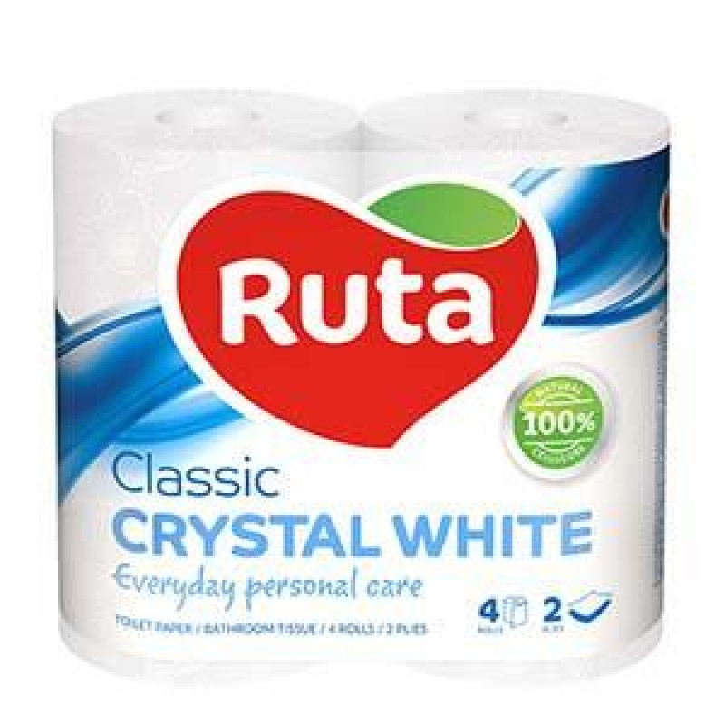 Tualetes papīrs RUTA Classic,  4 ruļļi,  2 slāņi,  balts
