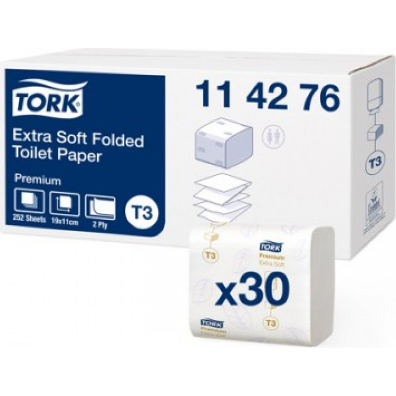 Tualetes papīrs TORK Premium Extra Soft T3, 2.sl., 252 lapiņas,11 x 19 cm, baltā krāsā ( Gab. x 30 )