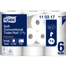 Tualetes papīrs TORK Premium Extra Soft T4, 3 sl., 248 lapiņas rullī, 9.9 cm x 34.72 m, baltā krāsā, 6 gab./iepak.
