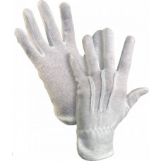 Kokvilnas darba cimdi pirkstaiņi ar gumijas punktiem vienā pusē ar izmēru M/8, balti, pāris
