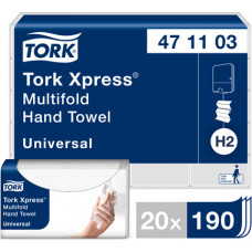 Roku dvieļi TORK Universal Xpress Multifold, 2 sl., 190 salvetes, 23.4 x 21.3 cm, baltā krāsā ar lapiņām ( Gab. x 20 )