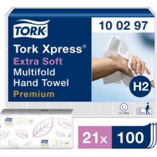 Roku salvetes TORK Premium Interfold Extra Soft H2, 2 sl.,100 salvetes, 21.2 x 34 cm, baltā krāsā ar lapiņām ( Gab. x 21 )