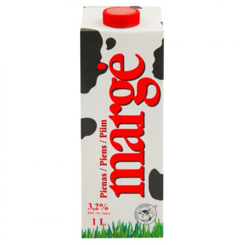 Piens MARGE 3.2 %, UHT, 1 L (Cena par 3 pakām)