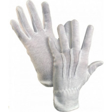 Kokvilnas darba cimdi pirkstaiņi ar gumijas punktiem vienā pusē ar izmēru S/7, balti, pāris